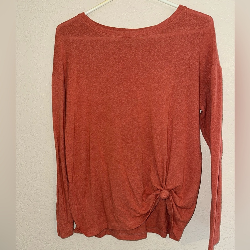 A New Day Orange Long Sleeve Tie Front Blouse